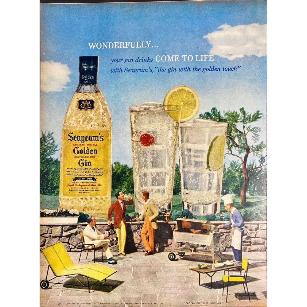 Seagram's Golden Gin "Your GIN Drinks Come To Life!" Vintage Print Ad 1957
